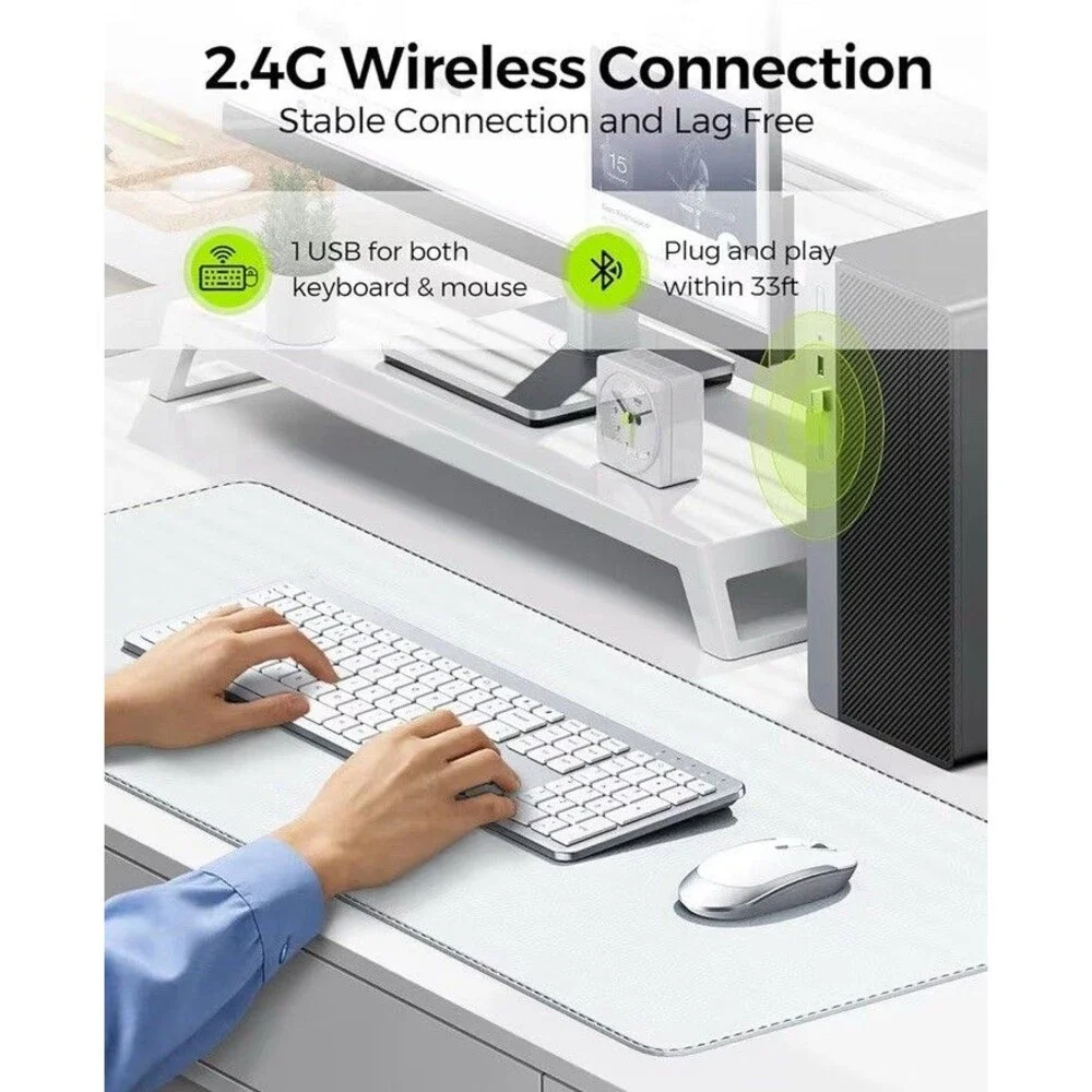 Combo Wireless Keyboard & Mouse, Slim Thin, Quiet, Full-Size Adjustable DPI 2.4G